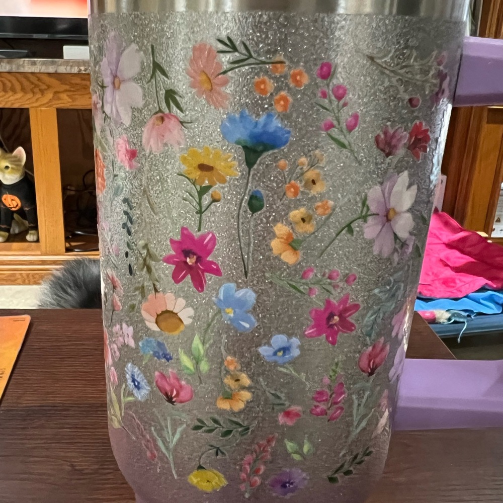 Purple 40 oz flowered tumbler